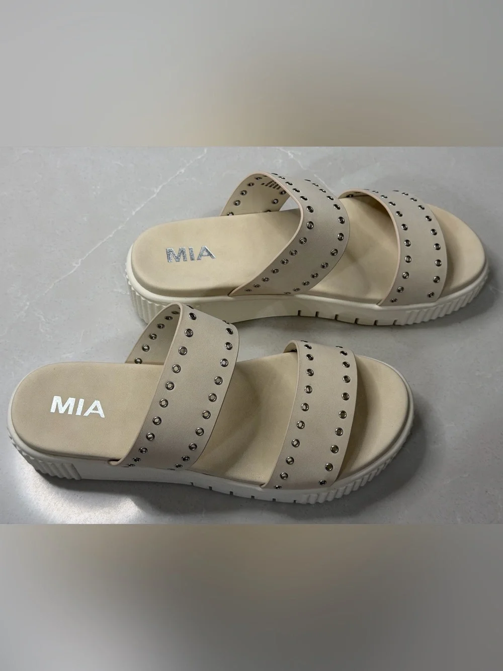 MIA Lexi-S Double Band Studded Eyelet Platform Slide Sandals 9M